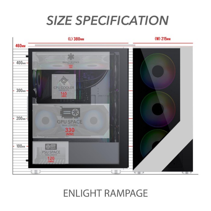 CASING ENLIGHT RAMPAGE - WHITE TEMPERED GLASS GAMING CASE