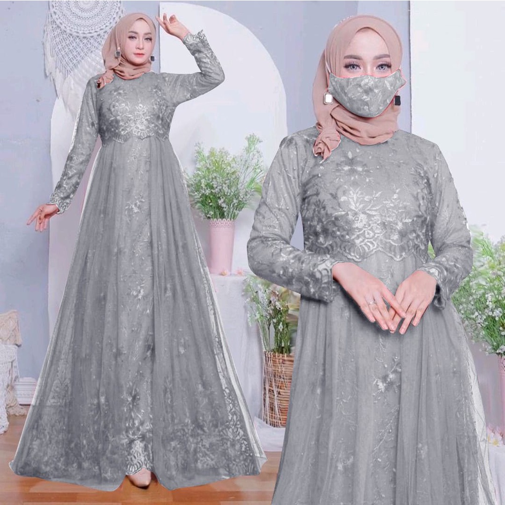 MX MARGARETH ALEXA MAXI GAMIS BRUKAT TILE MEWAH / BAJU PESTA / PAKAIAN FASHION WANITA / PARTY