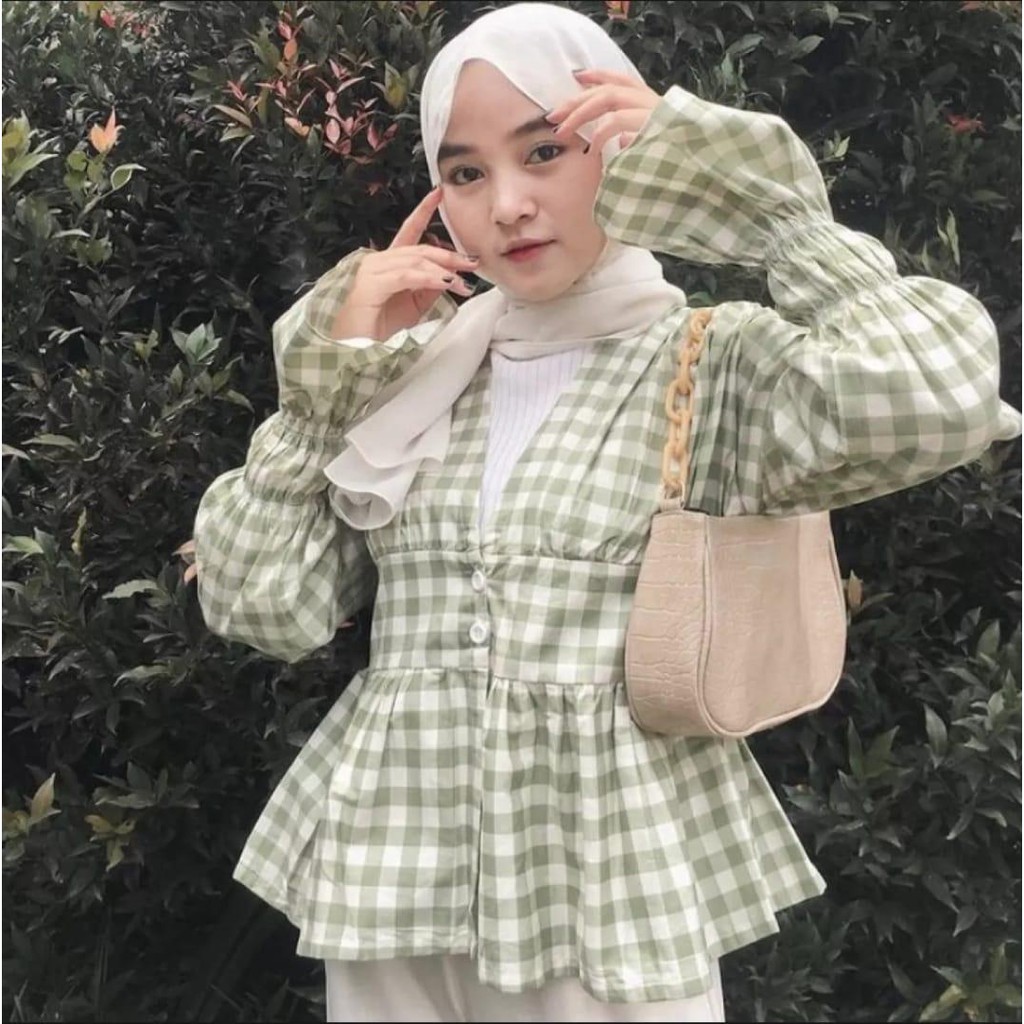 1KG MUAT 8PCS | CHILA BLOUSE TARTAN PASTEL TOP HITS SELEBGRAM FASHION OOTD WANITA MASA KINI