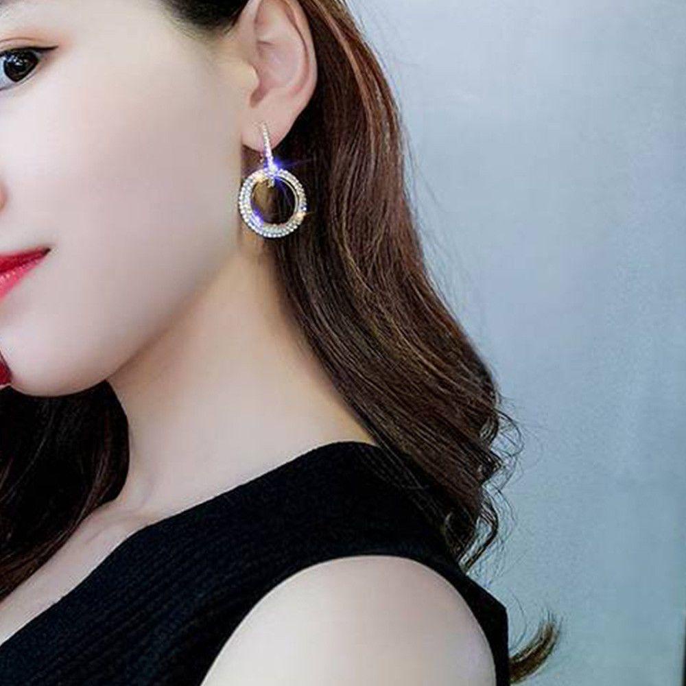 R-bunga Kedip Terang Anting Pesta Fashion Perhiasan Pesona Geometris Ganda Bulat Lingkaran