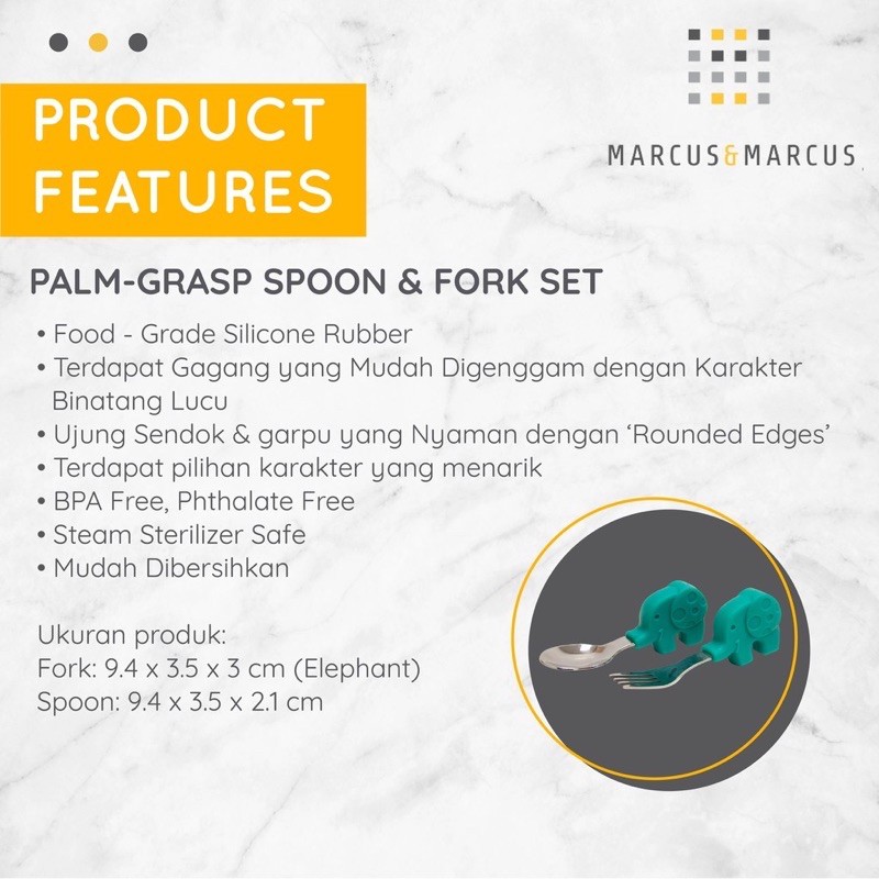 MARCUS &amp; MARCUS PALM GRASP SPOON &amp; FORK SET - SENDOK GARPU STAINLESS BAYI 18m+