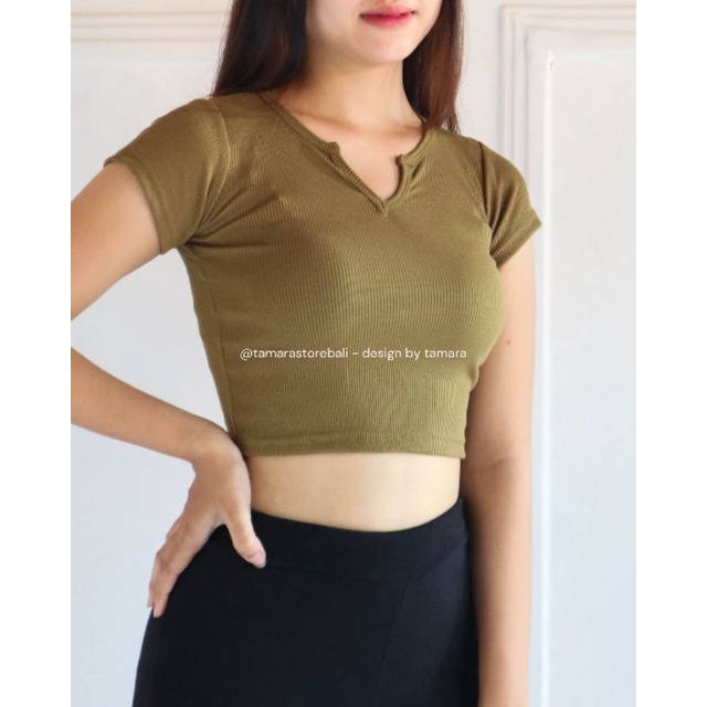 TOP RIB WANITA VENNA ATASAN CROP SABRINA BLOUSE KOREA TANGAN PANJANG