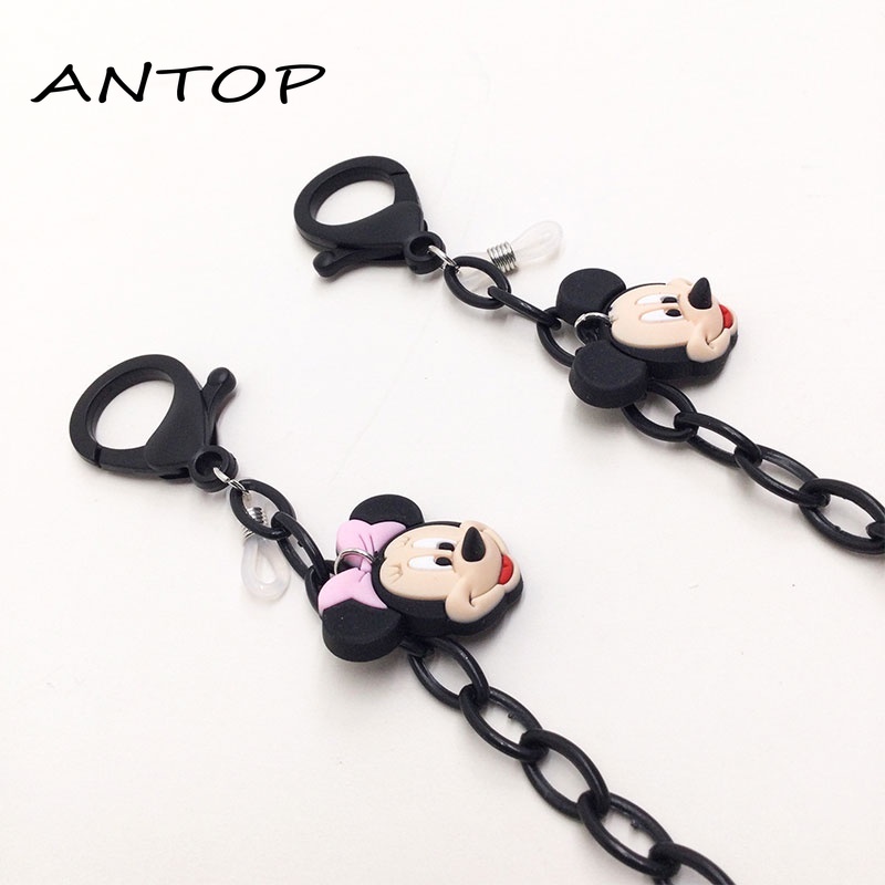 Rantai Kacamata Desain Mouse Kartun Fashion Nyaman Lanyard Akrilik Hitam ANTOP