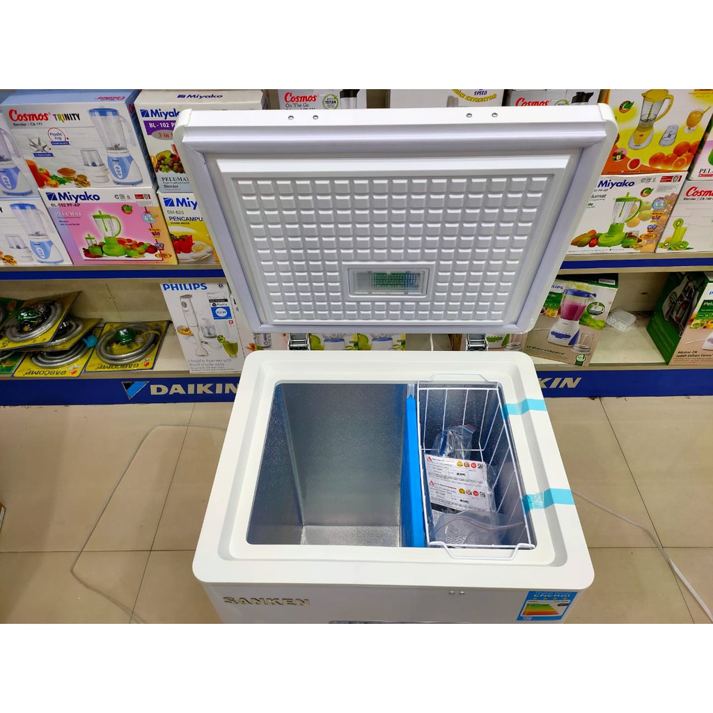 Chest Freezer Sanken SRF-120WH Freezer Makanan Daging Tahan 24 Jam