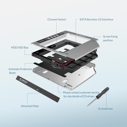 ORICO Laptop HDD Caddy 9.5mm for Optical Drive - M95SS