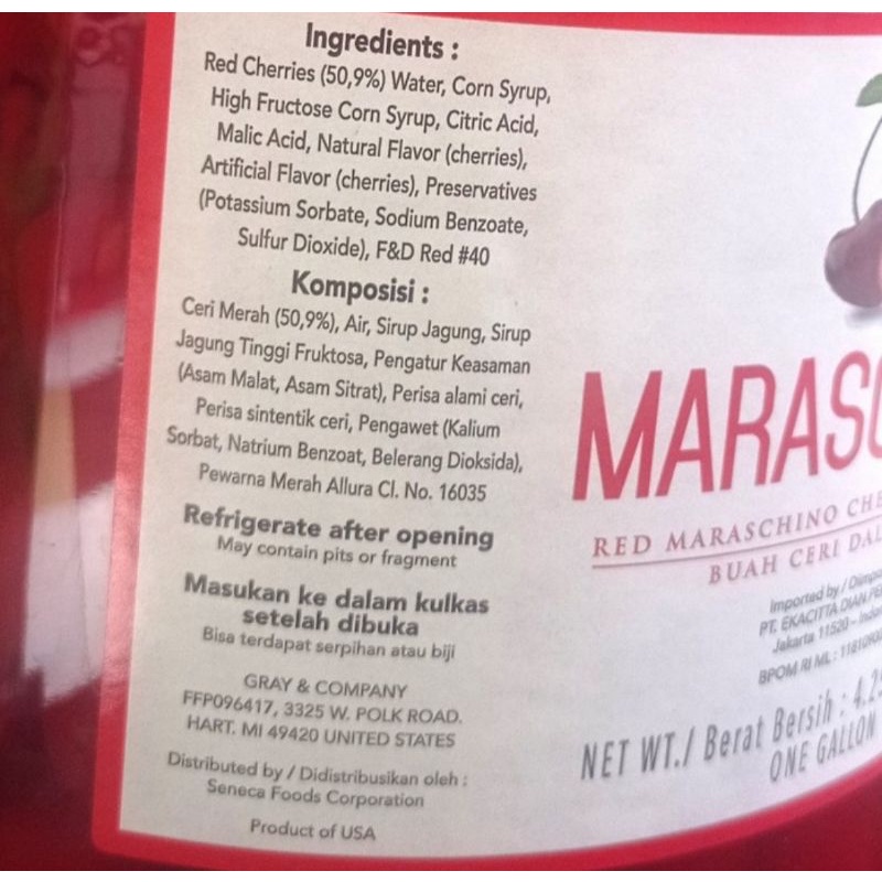 red cherry maraschino / buah ceri tangkai merah /stem / 4,25 kg