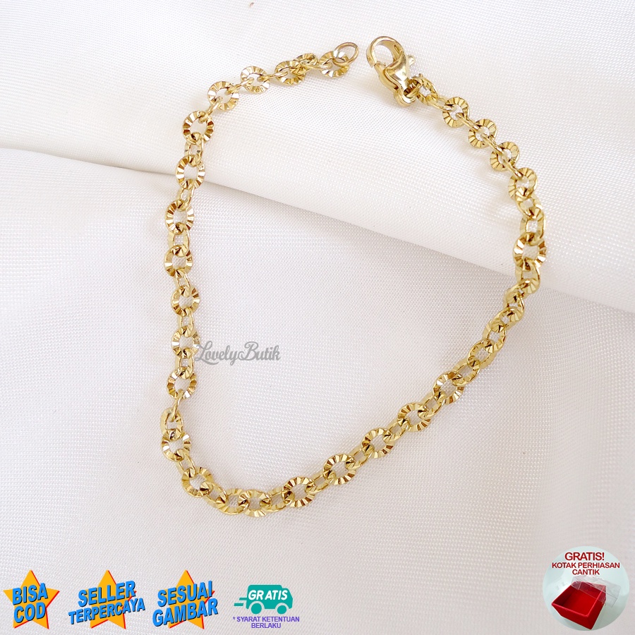 Lovelybutik Gelang Tangan Titanium Asli Anti Karat dan Luntur V3ra Gelang Korea Wanita Polos Model Rantai Nori Donat Kekinian BONUS KOTAK PERHIASAN