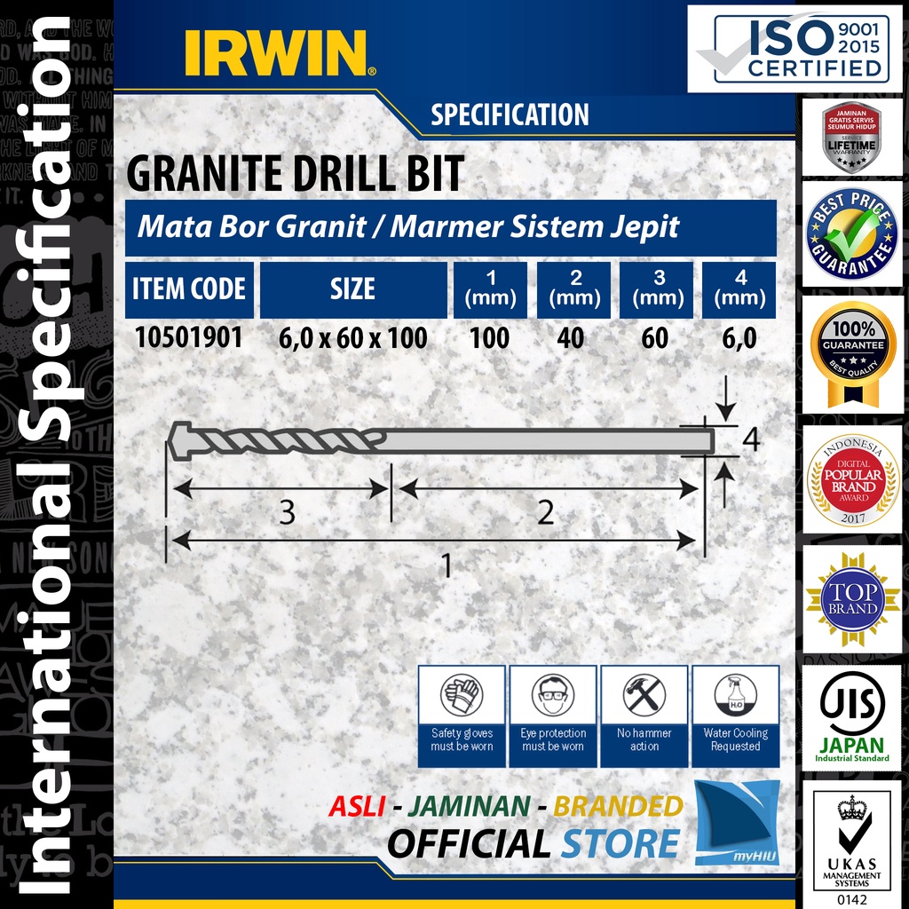 Mata Bor 4 ~ 10 mm Untuk Granit, Marmer dan Batu Alam - Granite Drill Bits IRWIN