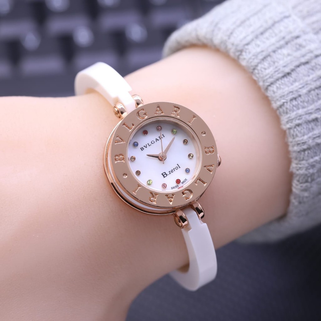 Best Seller  Jam Tangan Wanita Bulgari 1404L Tali Rantai semi Keramik Premium Quality