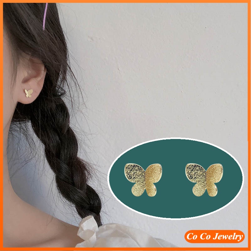 Anting Stud Desain Kupu-Kupu Bahan S925 Silver Needle Untuk Wanita