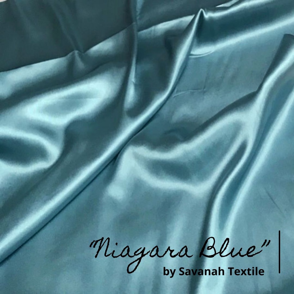 1/2 meter Kain Satin Silk Maxmara/ Sateen Sutra PREMIUM luxury-Niagara Blue
