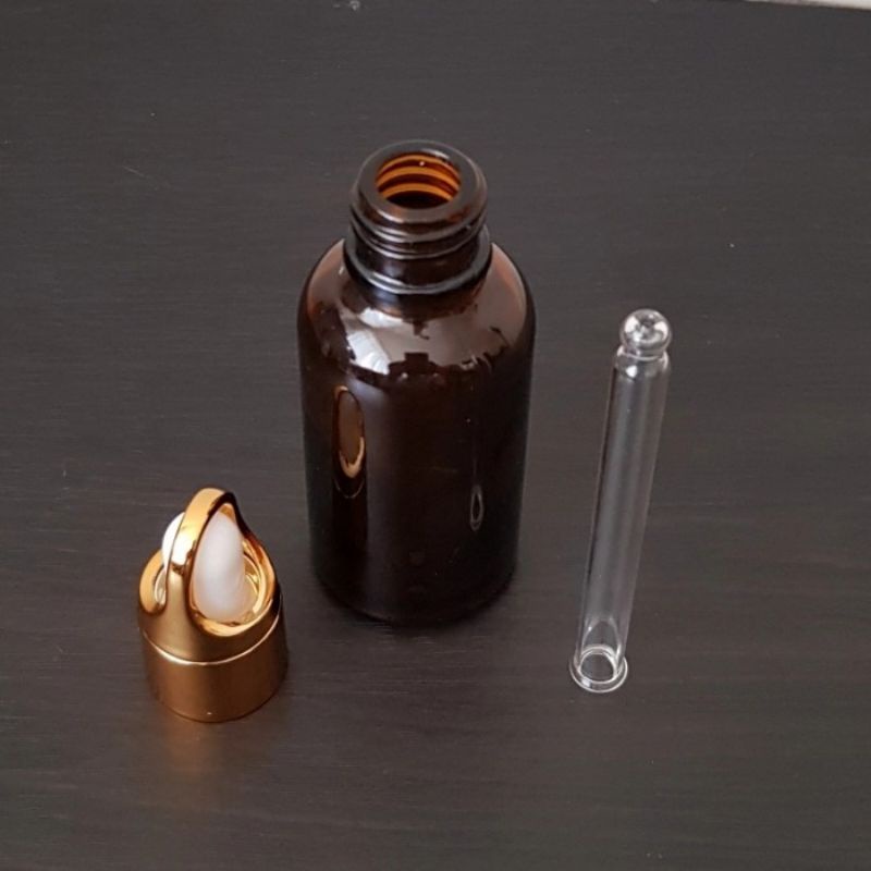 botol kaca pipet 30ml coklat amber ring gold