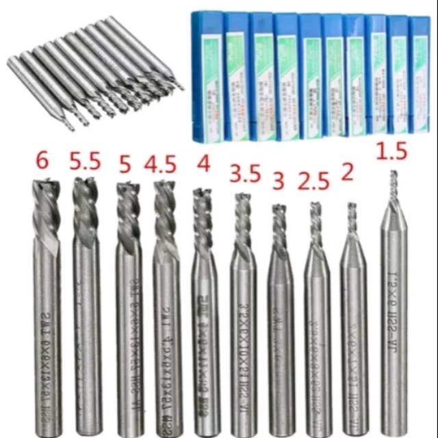 

Paket Mata Endmill 4Flute Cutter 10Buah Milling Cutter Bit