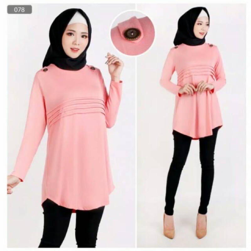 kaos muslimah spandek murah 078 pundak kancing