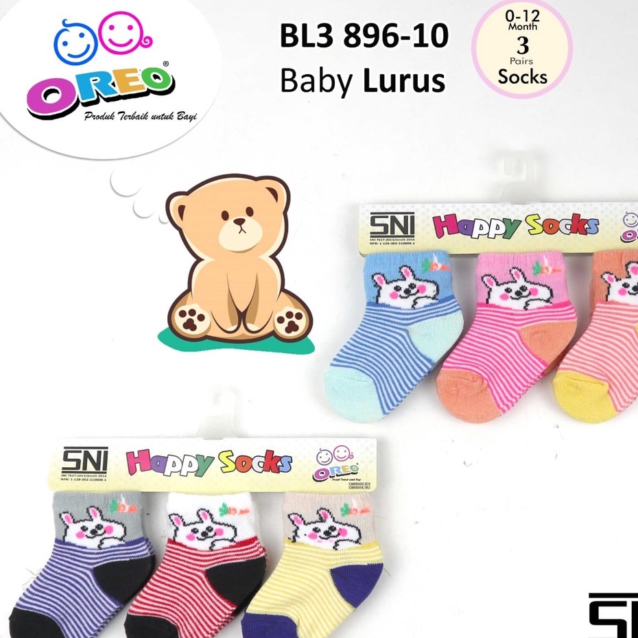 Kaos Kaki Bayi/Kaos Kaki Anak 3D Karakter/Kaos Kaki Oreo Anti Slip isi 3 (0-12 bln) Premium