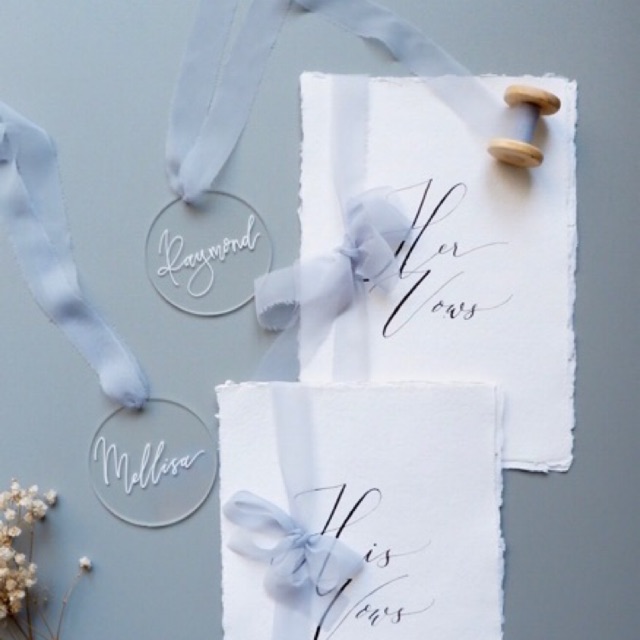 

Wedding Vow Book Acrylic tag set/handmade cotton paper/ Calligraphy custom