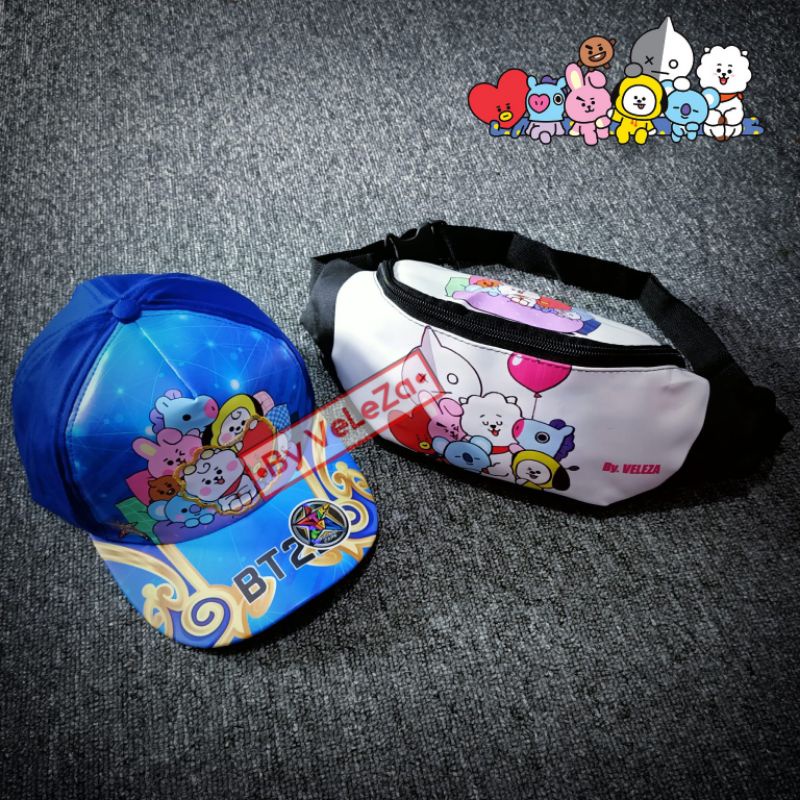 waistbag anak unisex kpop Karakter gratis topi - tas anak