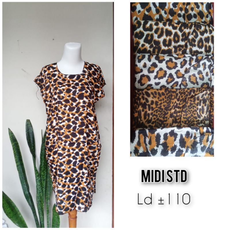 Daster midi leopard MIDI22 ecer & grosir bumil | daster tanpa lengan | daster murah harga grosir