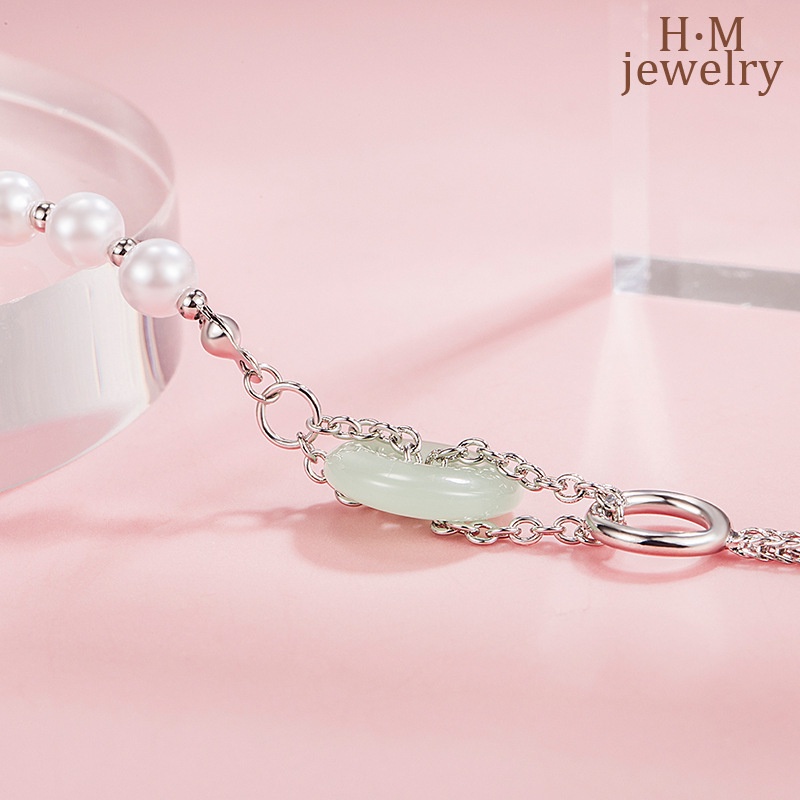 Kalung Rantai Clavicle Retro 2022 Hias Mutiara Giok Hetian Untuk Wanita