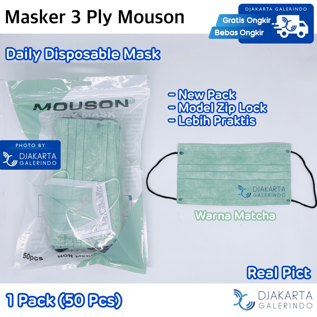 Masker 3Ply Mouson Earloop Pastel Nude Navy Maroon Yellow Matcha - isi 50 Pcs