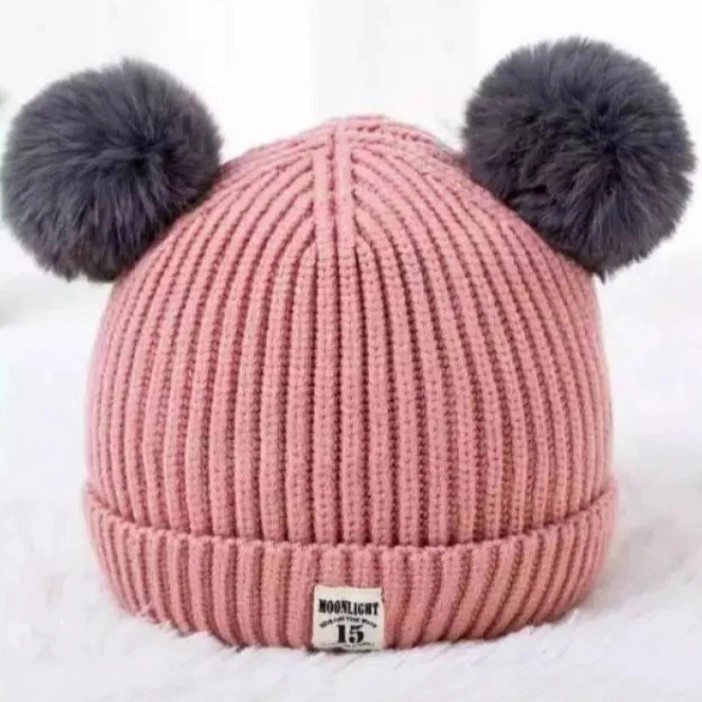 Kupluk Rajut Tebal Kualitas Terbaik Bear Baby Kids Hat High Quality// Kupluk Rajut Pompom// Kupluk rajut anak murah