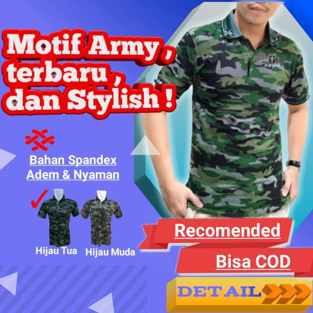 Baju Kaos Polo Shirt kerah / Krah Army Doreng Fashion Pria Cowok Dewasa Distro