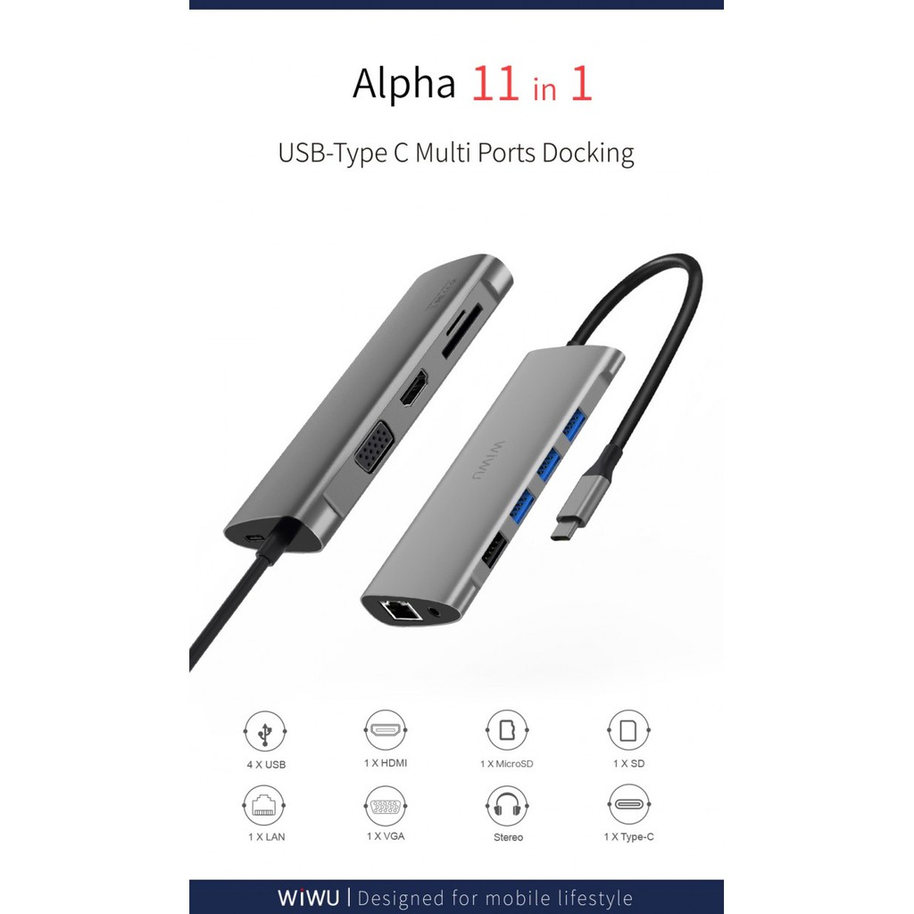 WIWU ALPHA 11-in-1 USB-C Multiports Docking Converter Adapter