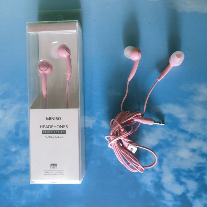 MINISO Hansfree HF ORIGINAL 100% Fruit series peach pink kiwi hijau green strawberry merah red earphone Wired in ear Headset