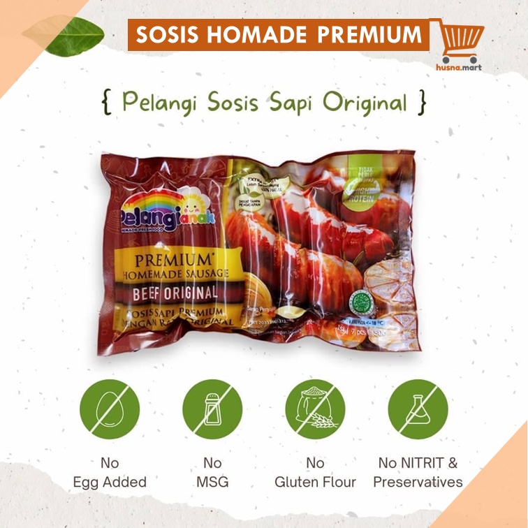 Sosis Sapi Premium Original Pelangi Anak - Homemade Frozen Food - Alami Non Msg &amp; Non Pengawet isi 7 Pcs