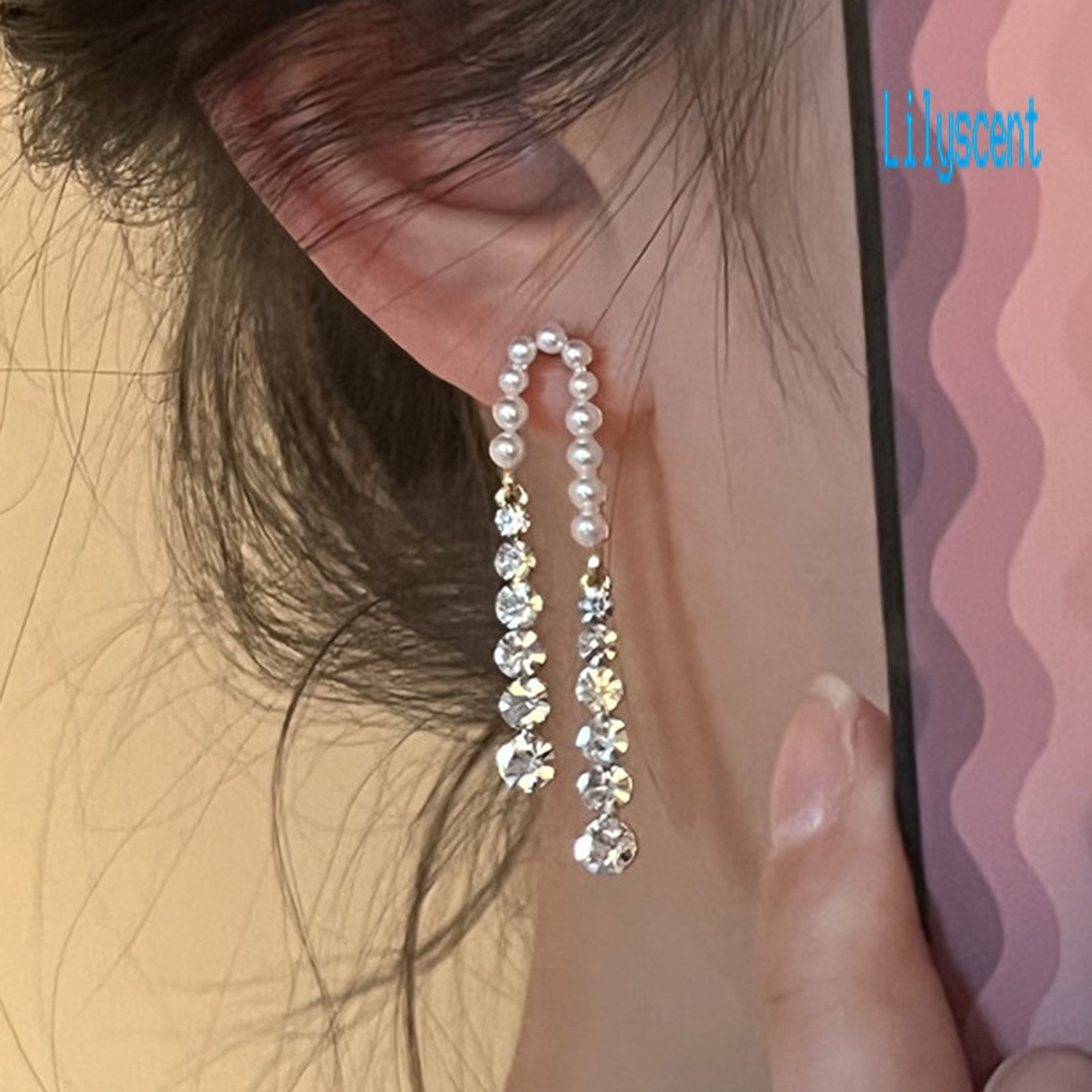 Ls 1 Pasang Anting Gantung Panjang Tusuk Gaya Perancis Aksen Mutiara Imitasi + Cubic Zirconia Untuk Wanita