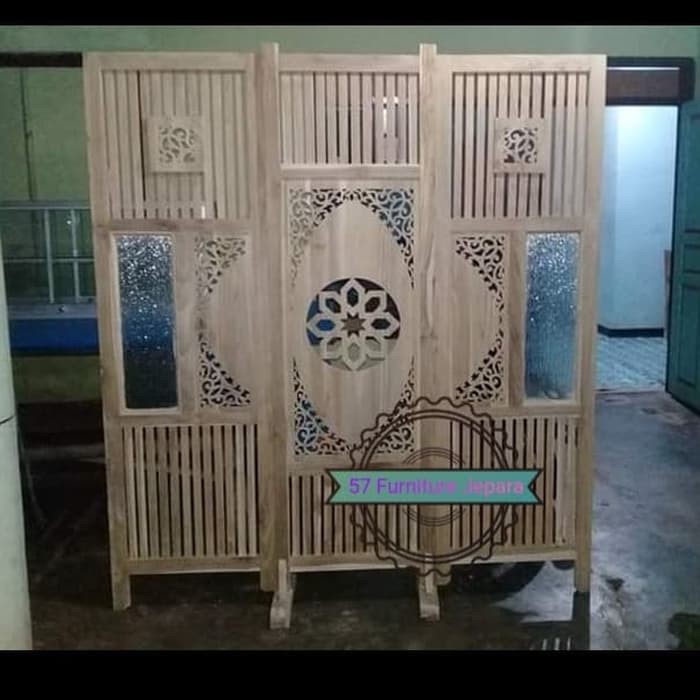 Sketsel klasik antik kayu jati - partisi sekat ruang tamu mentahan