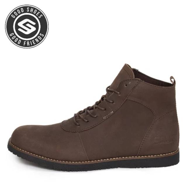 Sepatu boot casual pria sauqi brodo kulit coklat bonus kaos kaki