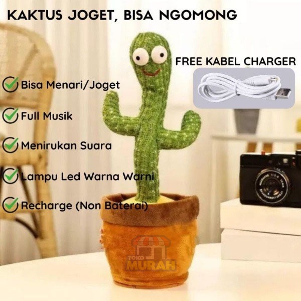 boneka Dancing cactus recorder Toy Dancing cactus mainan kaktus led menari music bisa rekam suara with usb cable