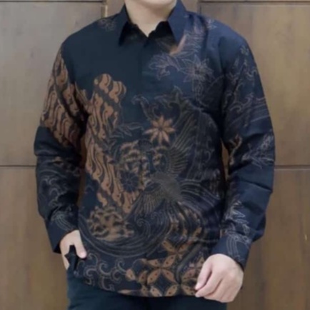 Batik pria lengan panjang HITAM MOCCA modern ORIGINAL BAJU PREMIUM KEKINIAN SOLO MURAH TERBARU