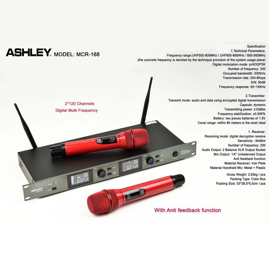 Mic Wireless Ashley MCR 168 original / ashley mcr 168 mic karaoke ORIGINAL