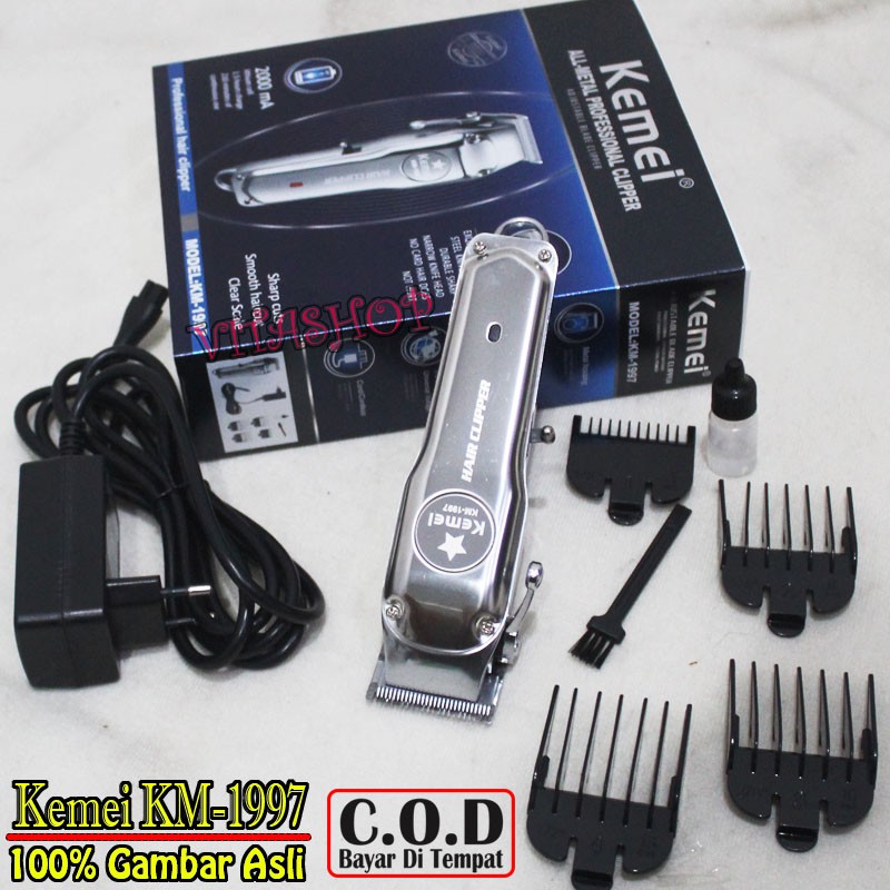 ALAT CUKUR RAMBUT CAS KEMEI KM-1997 CLIPER BODY STEANLESS, RECHARGEABLE