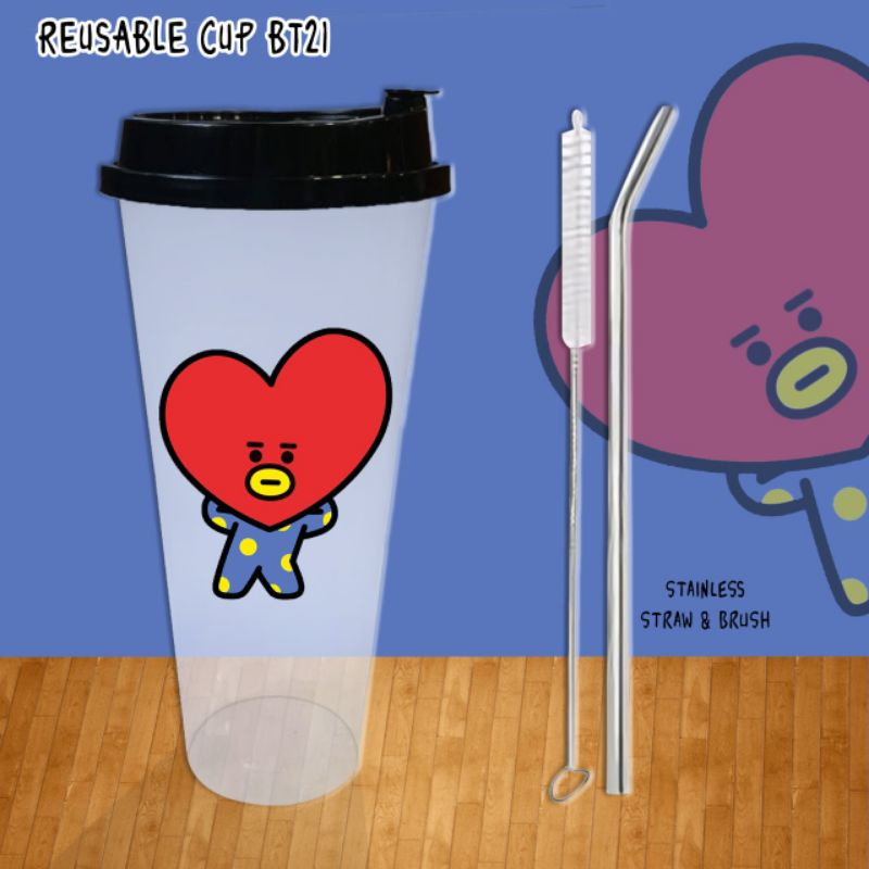 FREE SEDOTAN STAINLESS+FREE BRUSH!!!.REUSABLE CUP B T S/REUSABLE CUP BT 21/TUMBLER B T ES/TEMPAT MINUM LUCU