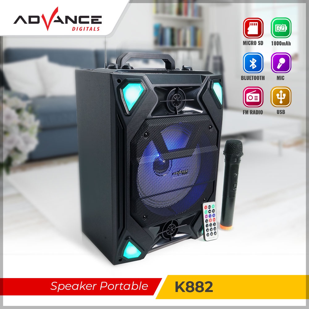 01 Advance K882 Speaker Bluetooth Salon Aktif Portabel 8" Ukuran Besar Gratis Mic