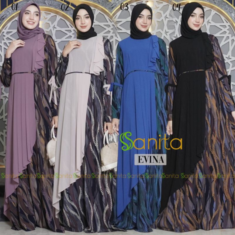 EVINA Dress Gamis By Sanita - Original Evina SANITA Syari , syar'i Tanpa Khimar Adem Banget Rayon