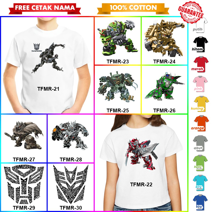 [FREE NAMA!!] Baju Kaos COUPLE  ANAK DAN DEWASA TRANSFORMER BANYAK MOTIF