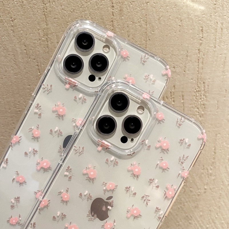 (Ready Stock) Floral Casing Tpu compatible for Iphone 14 13 12 11 Pro Max Iphone X Xr Xs Max Iphone 8 7 6 6s Plus Se 2020 Motif Bunga Pink Flowers Clear Soft TPU Phone Case Anti-drop Anti-dirty Protection Phone Cover