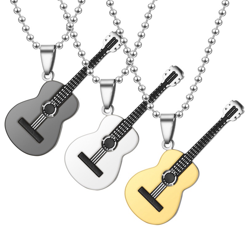 Kalung Rantai Bentuk Gitar Bahan Stainless Steel Gaya Hip Hop Rock Slide Music Element Untuk Unisex