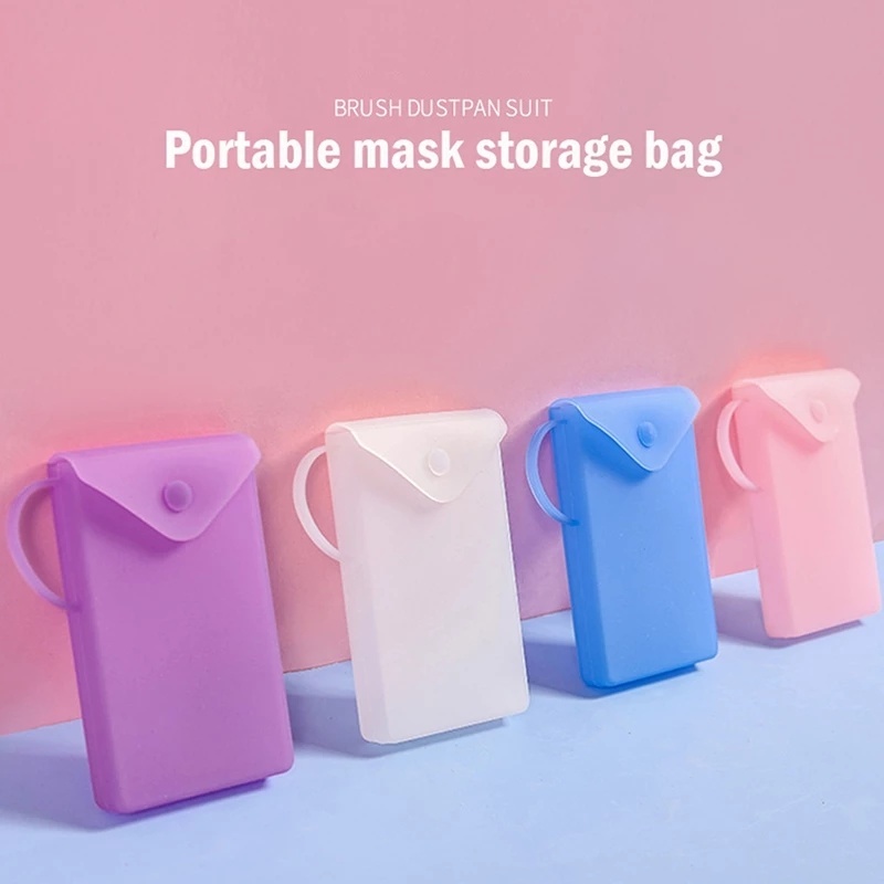 [1pc Random color ][Silicone Face Mask Storage Box Organizer ][ Portable Disposable Face Masks Container ][ Portable Students Reusable Facemask Box ][Mouth Cover Carrying Case Pouch Dustproof Bags]