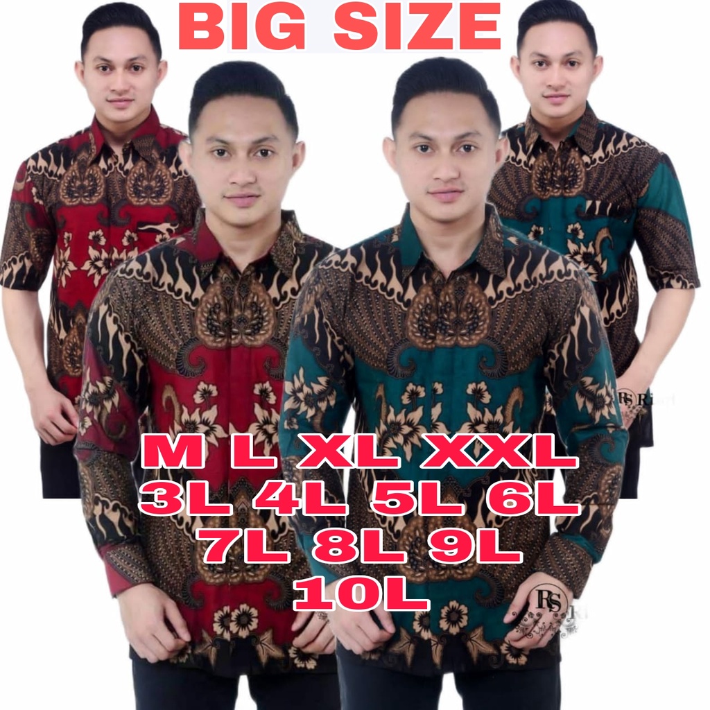 BIG SIZE KEMEJA BATIK MOTIF GAJAH MADA Original Super JUMBO Seragaman Batik Pakaian Pria Wanita Hem 
