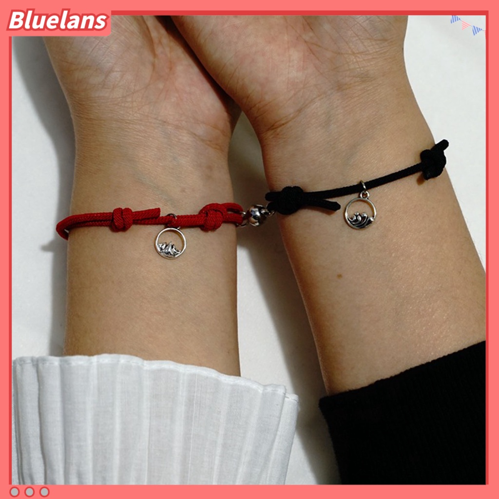 Bluelans 2Pcs Adjustable All-match Magnet Couple Braided Bracelet Fashion Jewelry