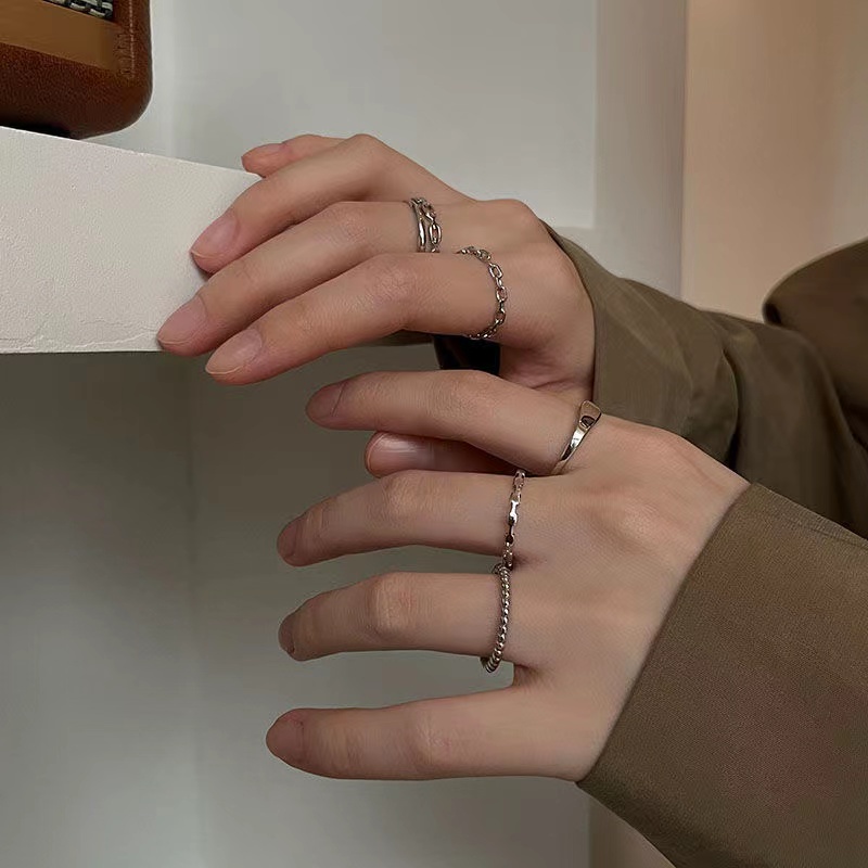 IFYOU 6pcs / set Cincin Model Terbuka Warna Silver Gaya Korea Untuk Wanita