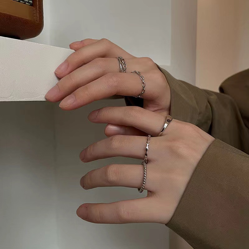 IFYOU 6pcs / set Cincin Model Terbuka Warna Silver Gaya Korea Untuk Wanita