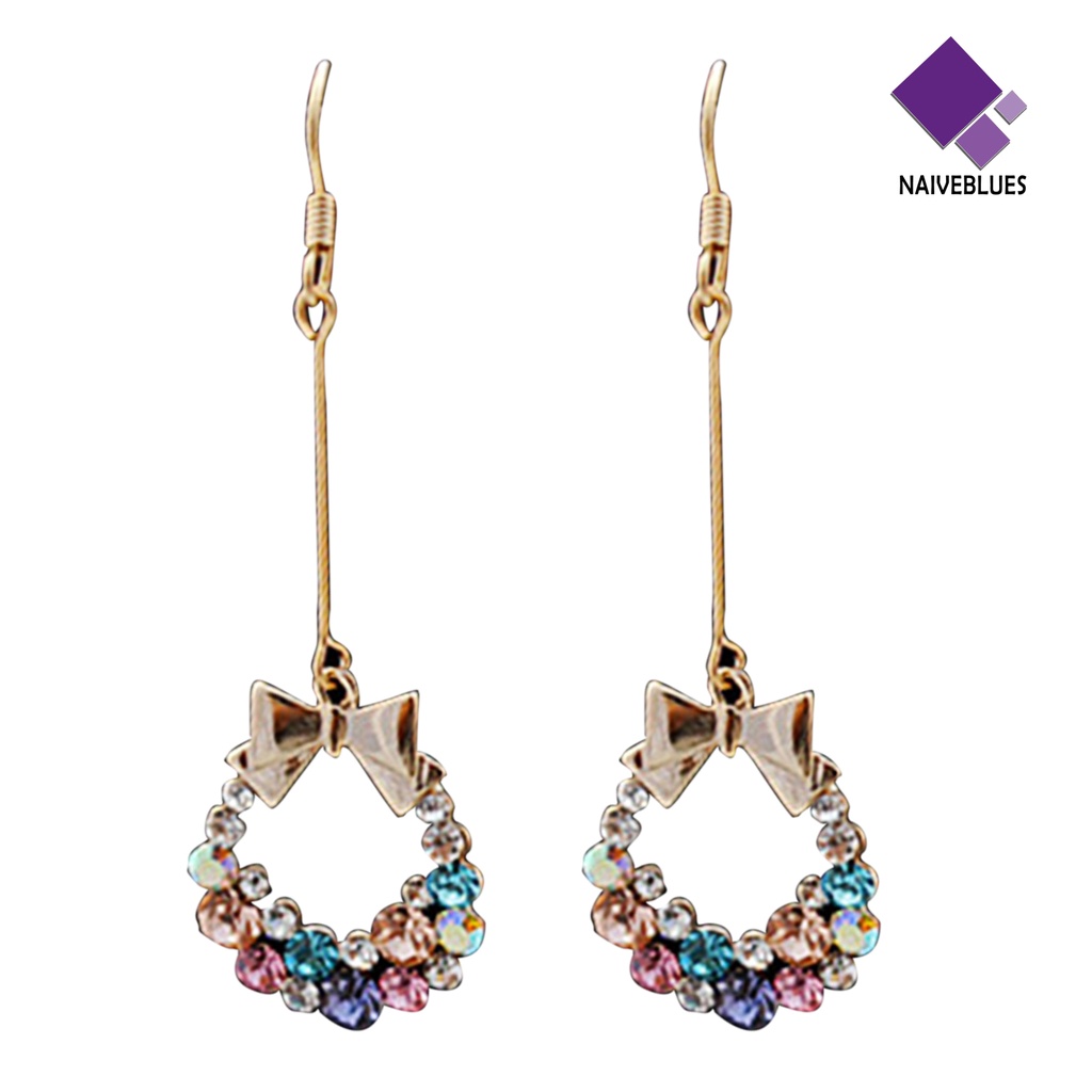 Anting Kait Gantung Desain Pita Hias Berlian Imitasi Warna-Warni Untuk Wanita