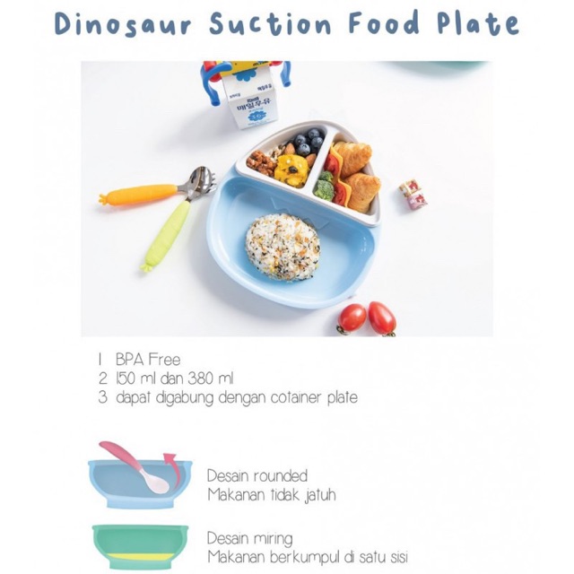 MONEE Dinosaur Silicone Suction Food Plate (Piring Makan Silikon Anak Bayi)