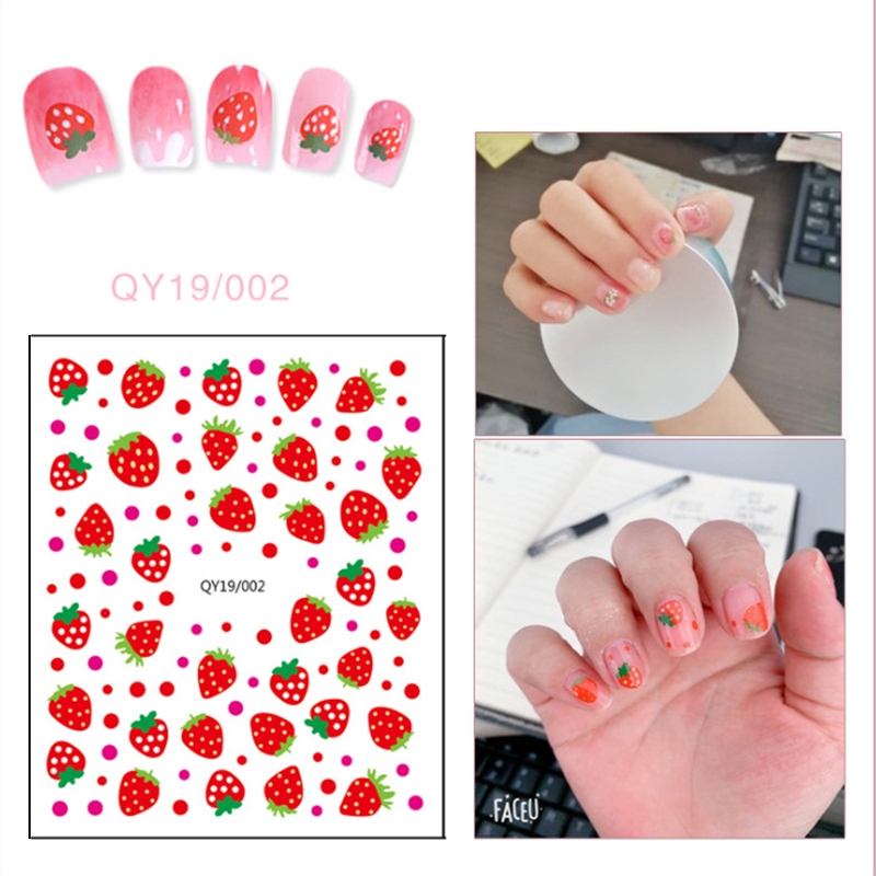 Qy19/001-018 Stiker Nail Art Motif Kartun Bunga/Hewan/Buah/Pelangi/Smiley Untuk Manicure Anak/Dewasa